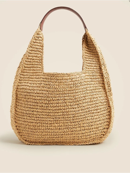 J. Crew Handbags - J. Crew Woven Straw Shoulder Bag with Brown Handle